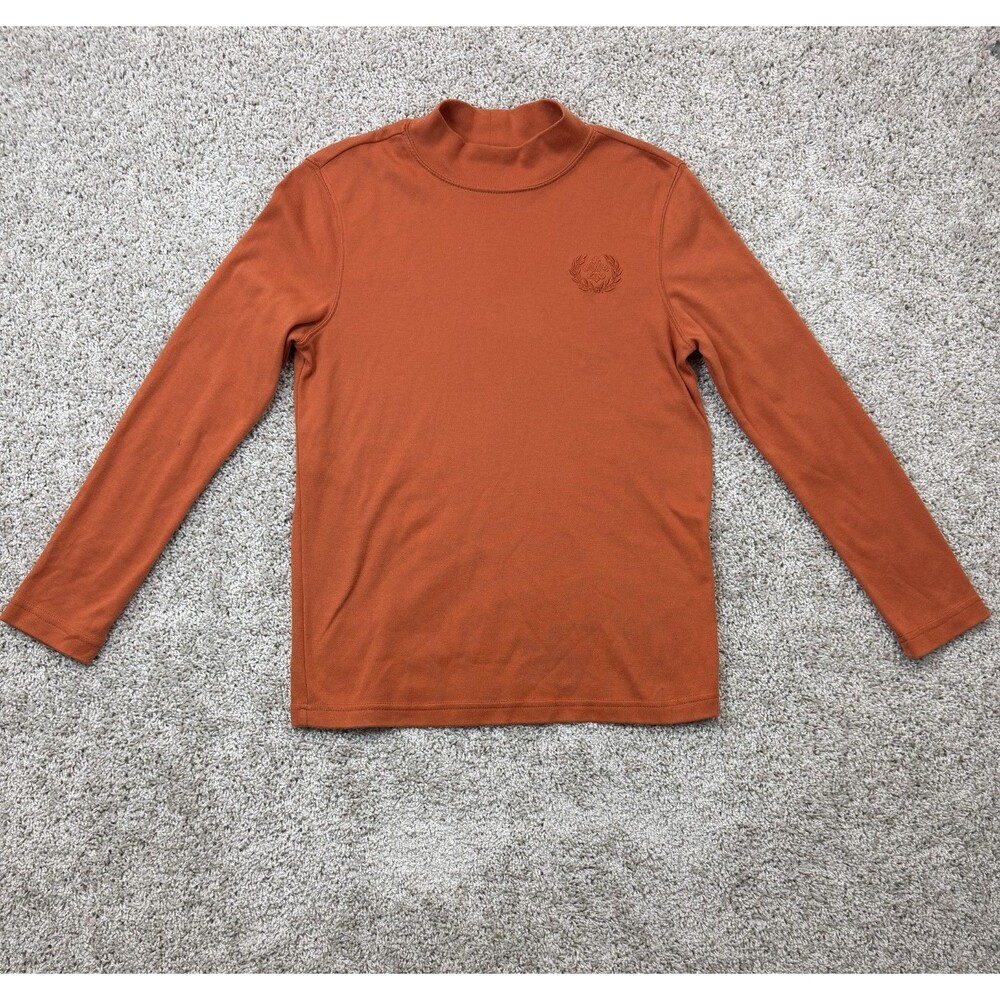 Blair Men's Small Burnt Orange Mock Neck Long Sleeve Embroidered Logo Shirt